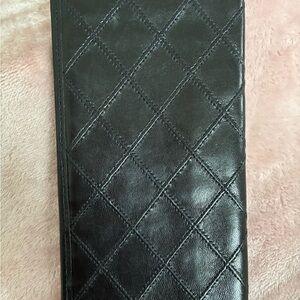 CHANEL Black Quilted Lambskin Leather Card Holder / Checkbook Wallet